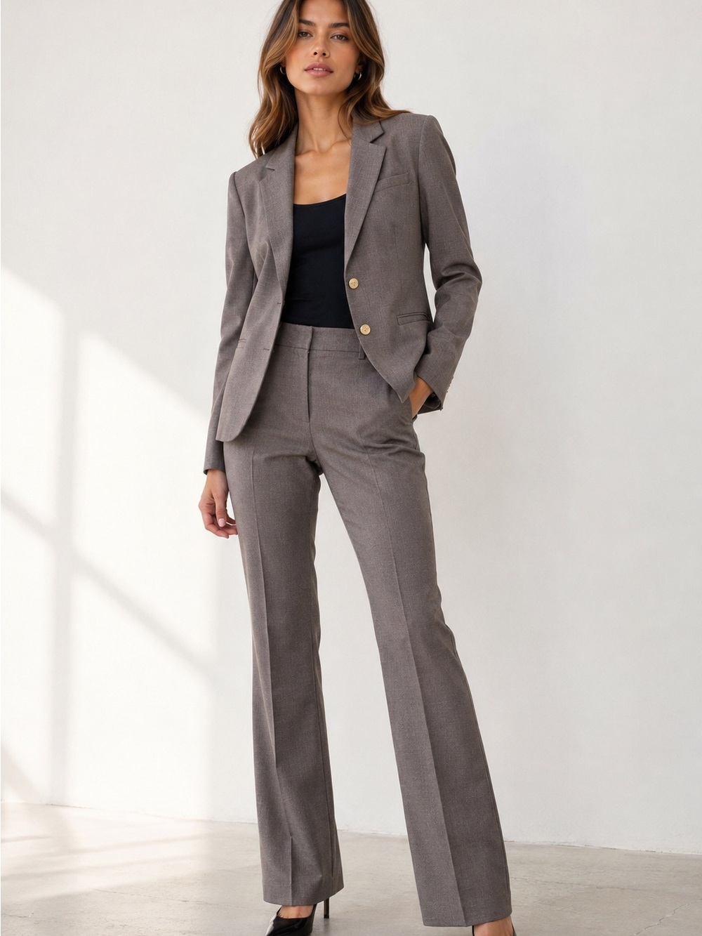 Calvin Klein Women’s Pant Suit Set Size 12 Brown Taupe Career Office NWT